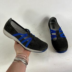 Dansko Hope Mary Jane Womens 8 Black Blue Suede Leather Perforated Slip-On Shoes